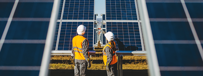 Dwóch mężczyzn na farmie fotowoltaicznej